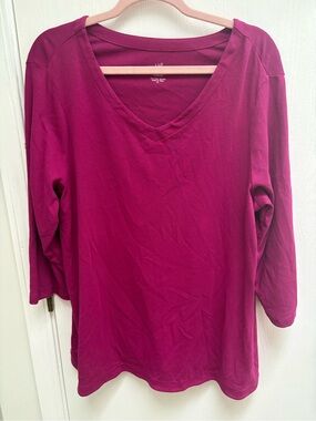 J. Jill Women's V-Neck Long Sleeve Top - Deep Berry